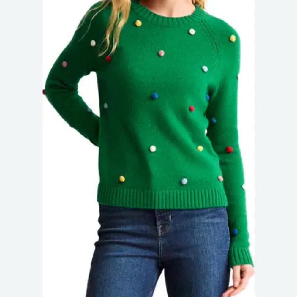 Boden Pom Pom Sweater Veridian Green Christmas Holiday Size Medium NWT - Picture 3 of 4